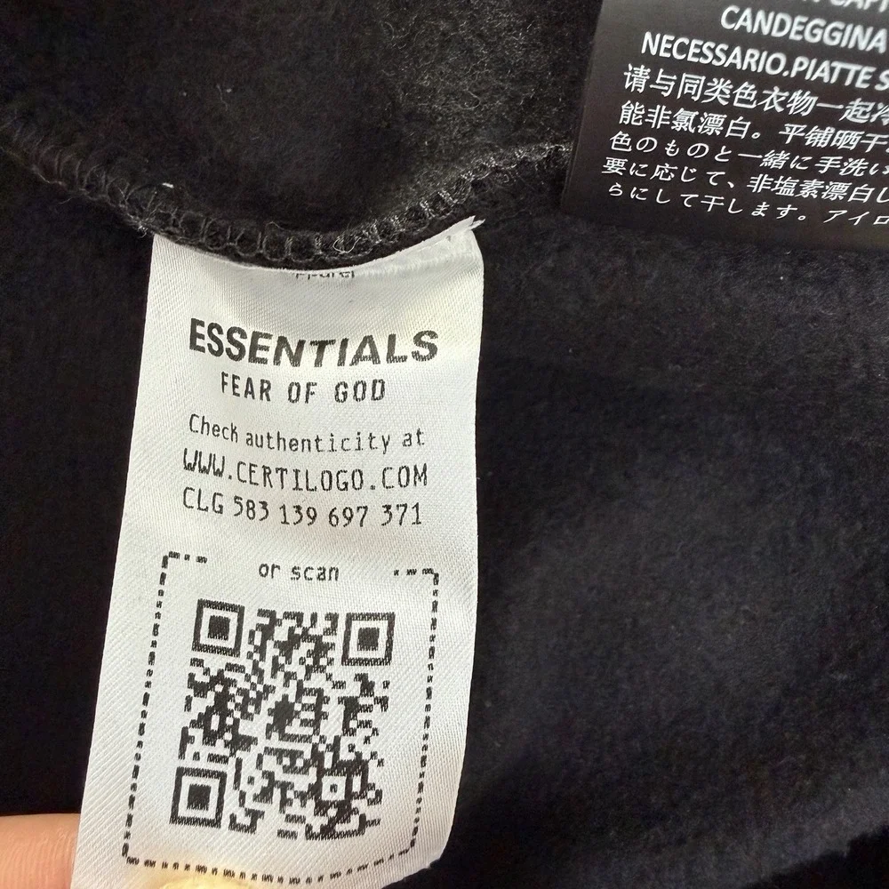 Fear of God‎ ESSENTIALS Mens Fleece Pullover Hoodie Size XL Black White Graphic